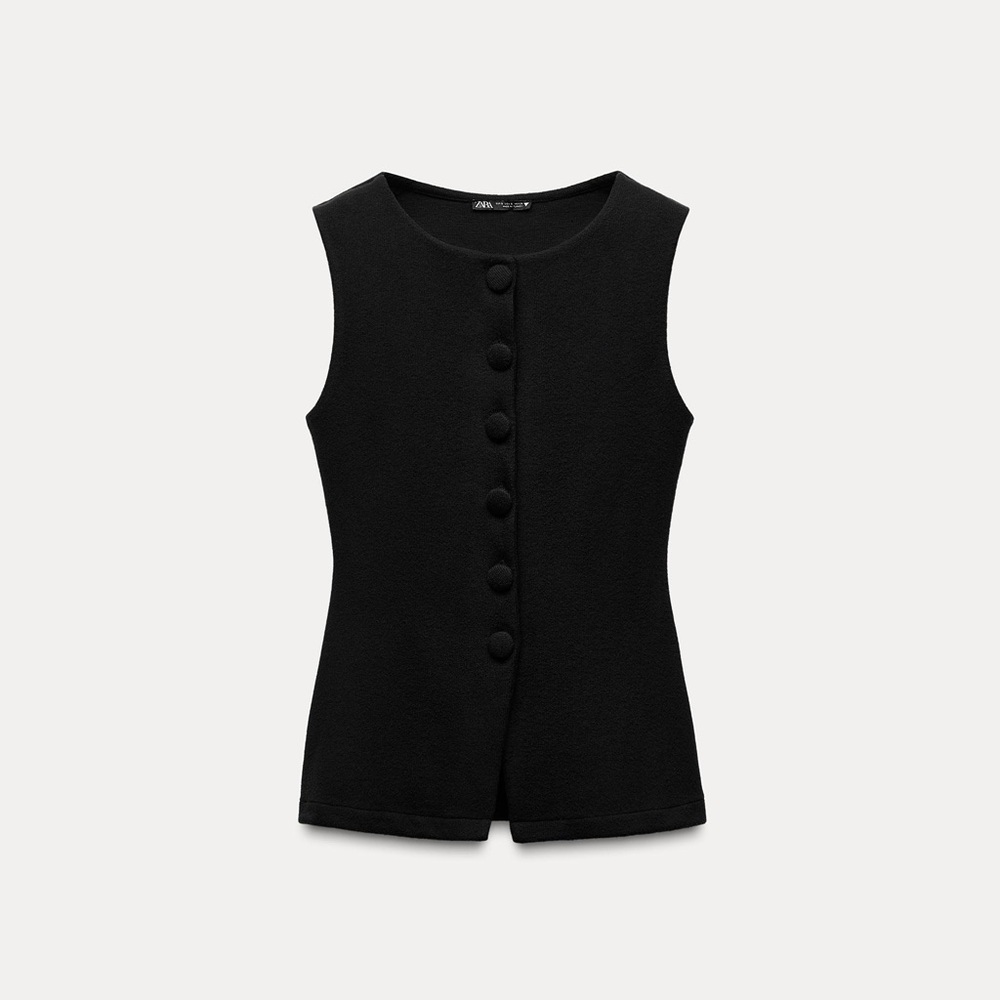 ZARA Black Sleeveless Buttoned Top